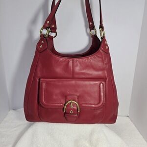 COACH Campbell F24686 Red Leather Large Hobo Shoulder Bag Chunky Brass Buckle